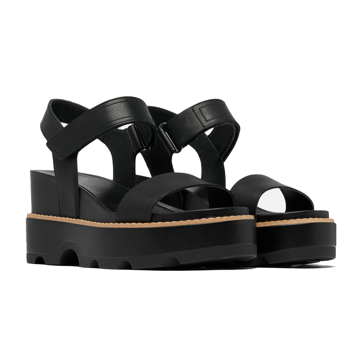 Sorel Joanie IV Ankle Strap Wedge Sandal (Women) - Black/Sea Salt Sandal - Heel/Wedge - The Heel Shoe Fitters