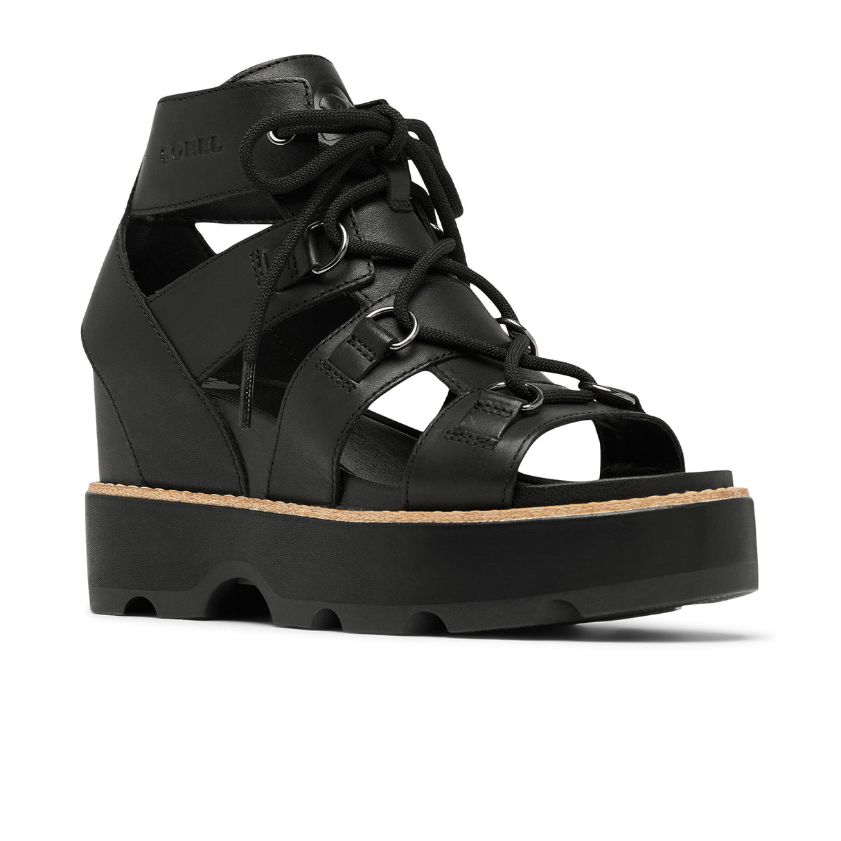 Sorel Joanie IV Lace Wedge (Women) - Black/Black Sandal - Heel/Wedge - The Heel Shoe Fitters