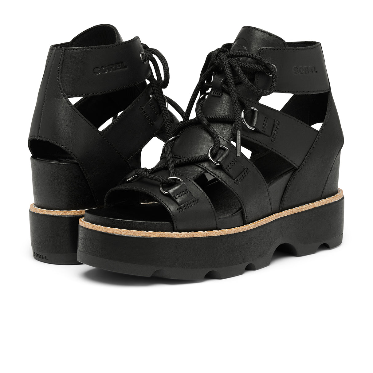 Sorel Joanie IV Lace Wedge (Women) - Black/Black Sandal - Heel/Wedge - The Heel Shoe Fitters