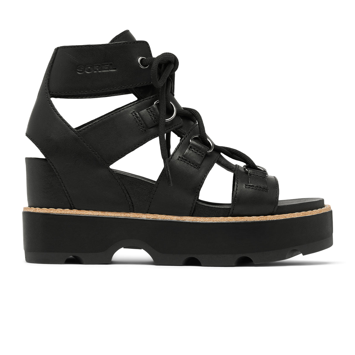 Sorel Joanie IV Lace Wedge (Women) - Black/Black Sandal - Heel/Wedge - The Heel Shoe Fitters