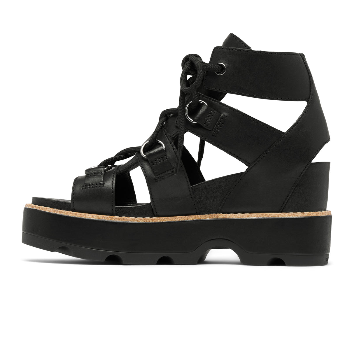 Sorel Joanie IV Lace Wedge (Women) - Black/Black Sandal - Heel/Wedge - The Heel Shoe Fitters