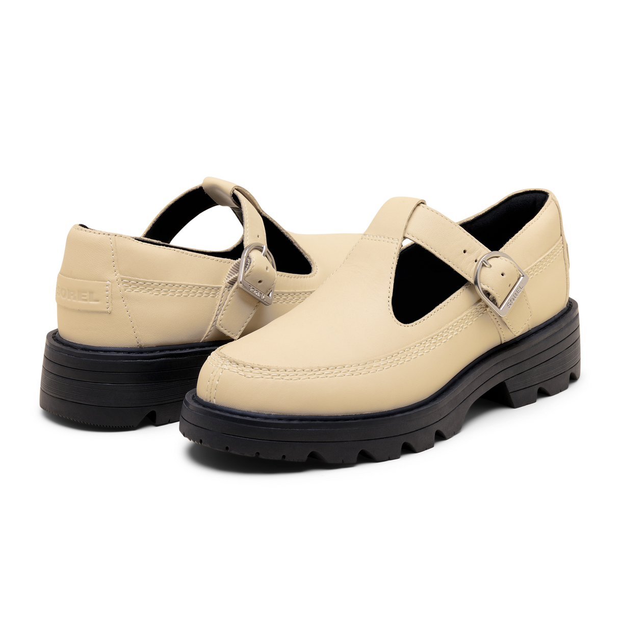 Sorel Revel Ave Mary Jane (Women) - Bleached Ceramic/Black Dress-Casual - Flat - The Heel Shoe Fitters