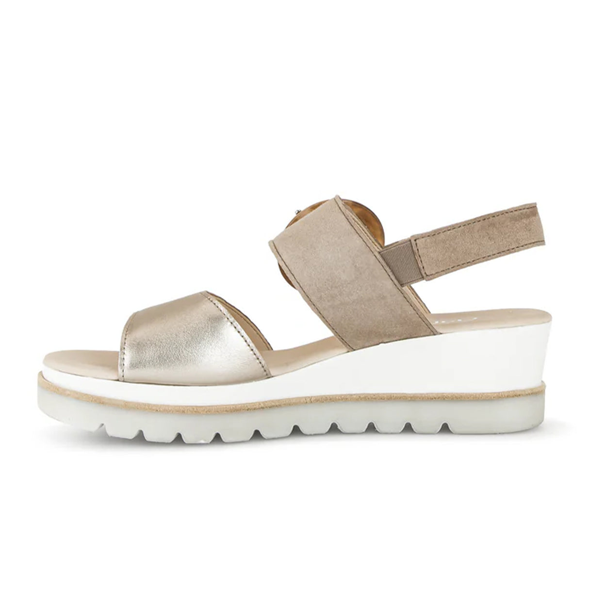 Gabor 645 Platform Wedge Sandal (Women) - Metallic/Beige Leather Sandal - Heel/Wedge - The Heel Shoe Fitters