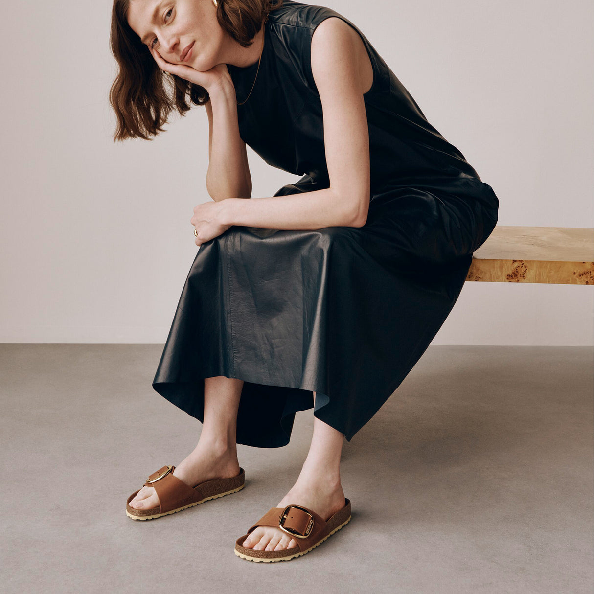 Birkenstock Madrid Big Buckle Narrow Slide Sandal (Women) - Cognac Leather Sandal - Slide - The Heel Shoe Fitters