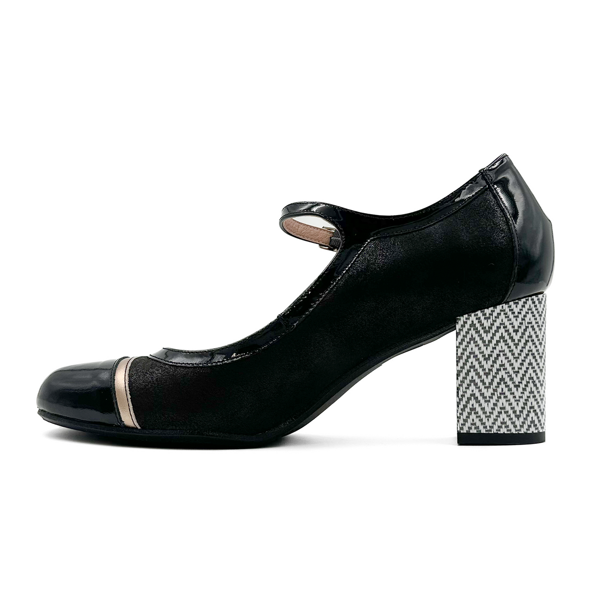 Dorking Rodin D9092 Heeled Mary Jane (Women) - Lamin Negro Dress-Casual - Heels - The Heel Shoe Fitters