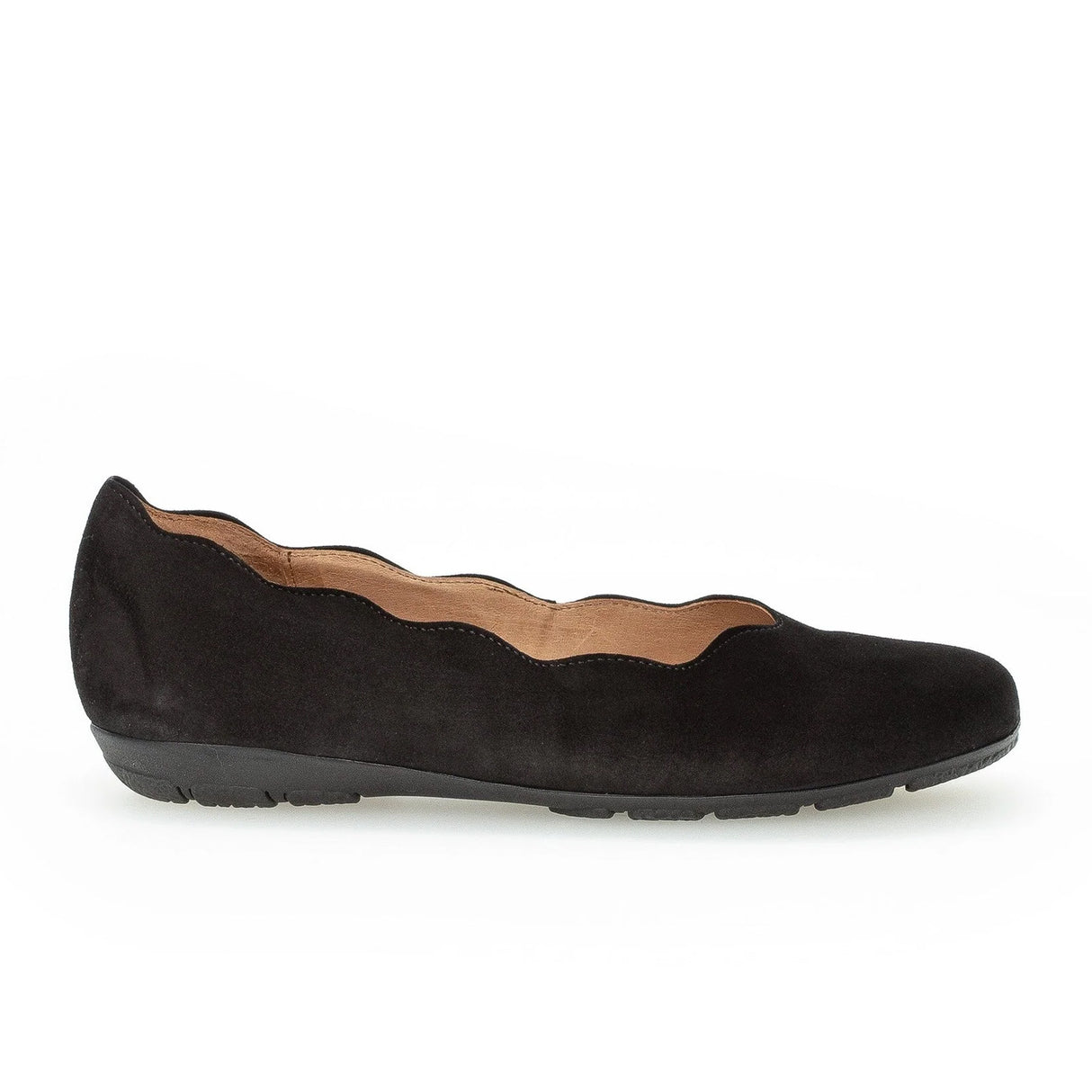 Gabor 166 Scalloped Flat (Women) - Schwarz Samtchevreau Dress-Casual - Flat - The Heel Shoe Fitters