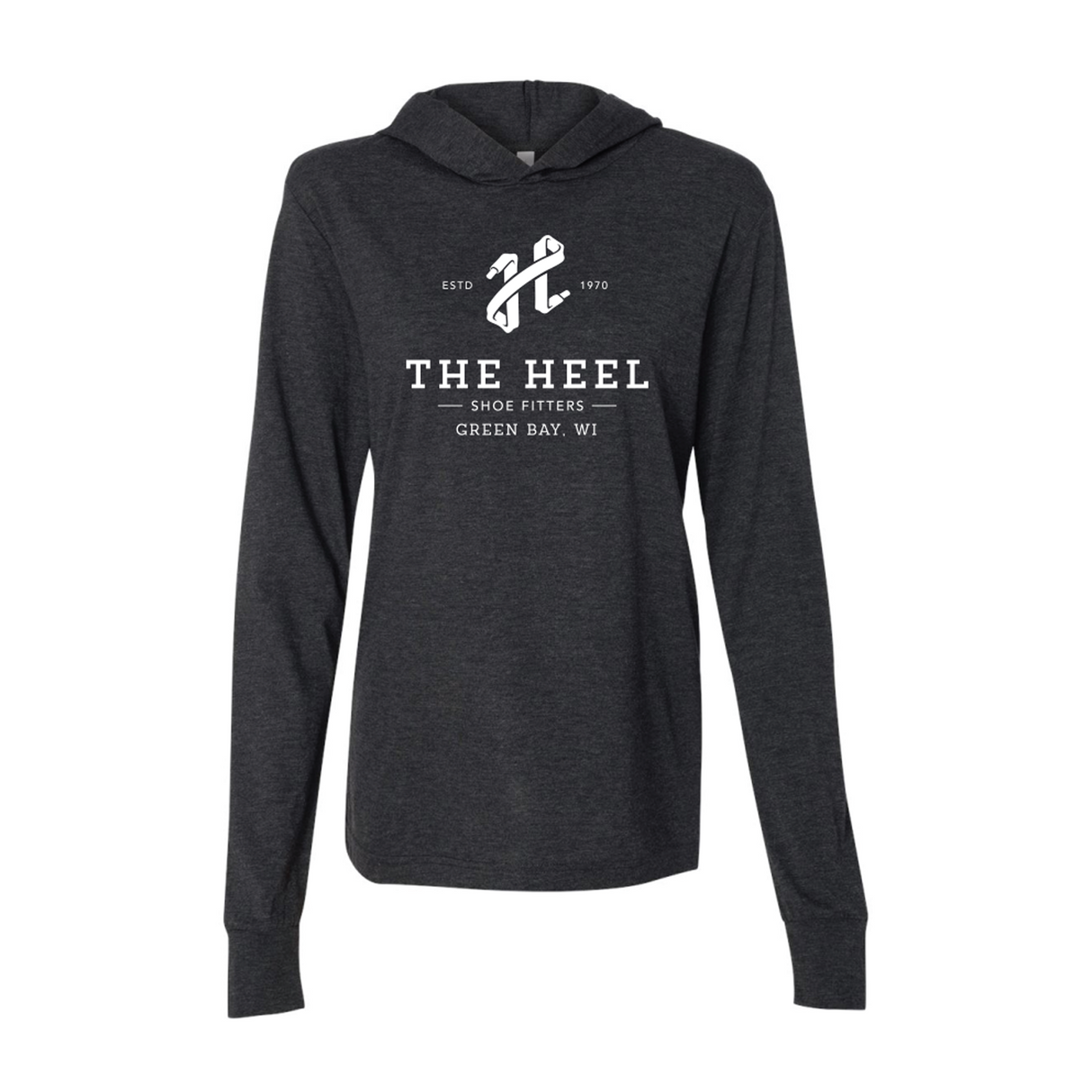 The Heel Shoe Fitters Jersey Hooded Long Sleeve Tee (Unisex) - Charcoal/Black Triblend Apparel - Top - Long Sleeve - The Heel Shoe Fitters