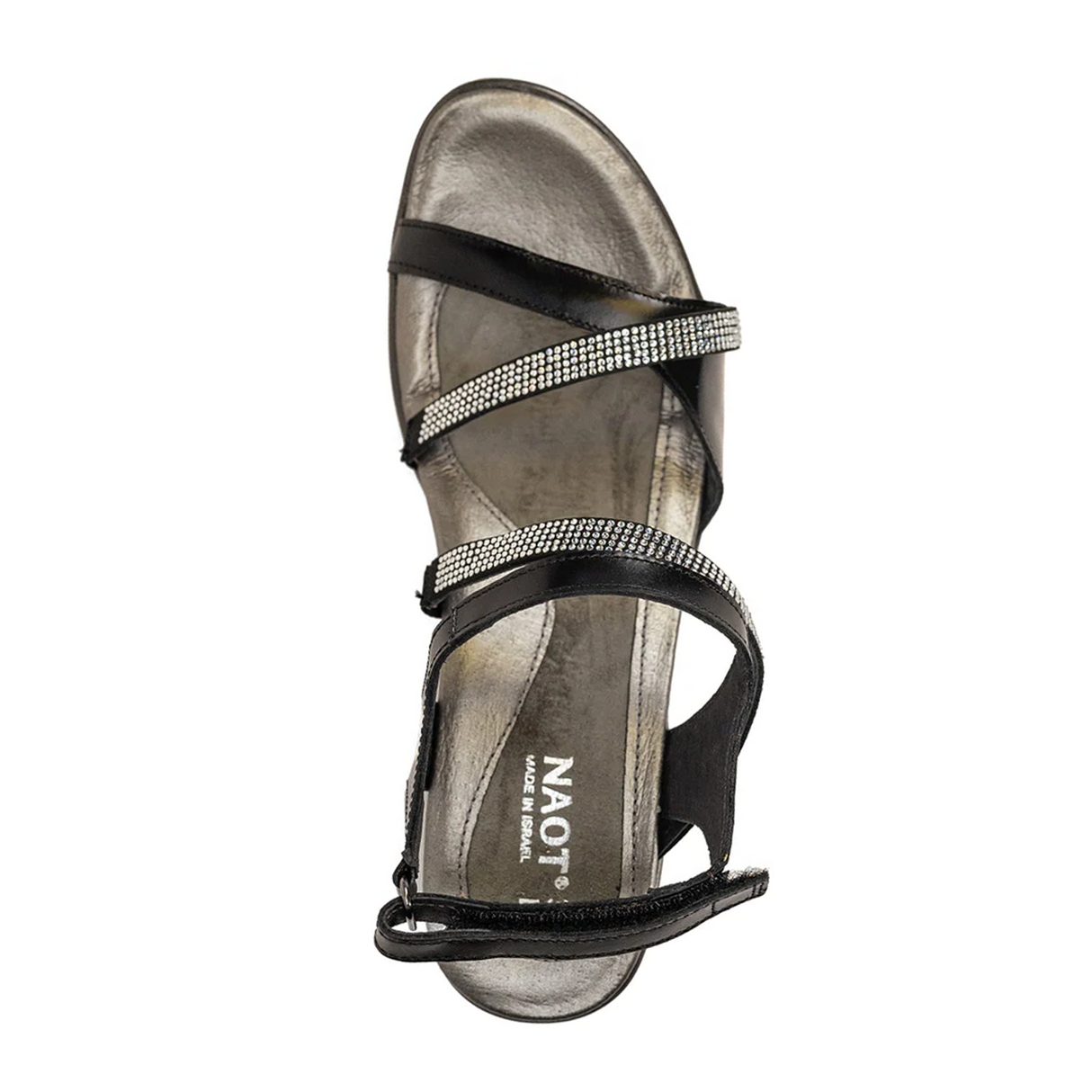 Naot Innovate Heeled Sandal (Women) - Black Madras Leather/Black/Clear Rhinestones Sandal - Heel/Wedge - The Heel Shoe Fitters