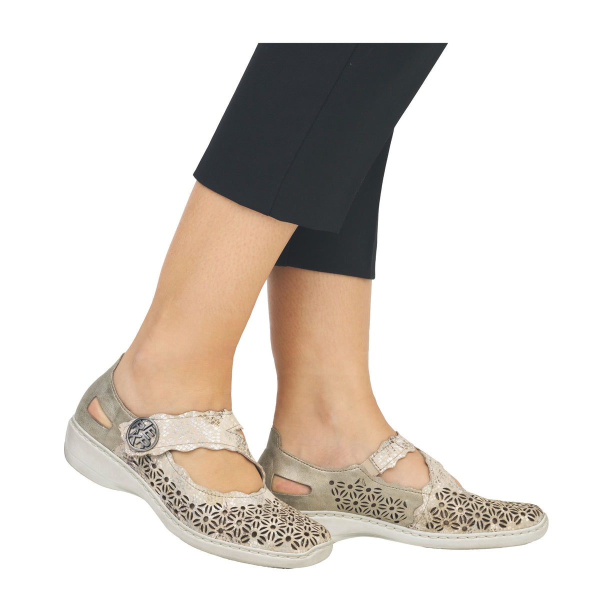 Rieker Doris 413G4 Mary Jane (Women) - Beige Metallic Dress-Casual - Mary Janes - The Heel Shoe Fitters