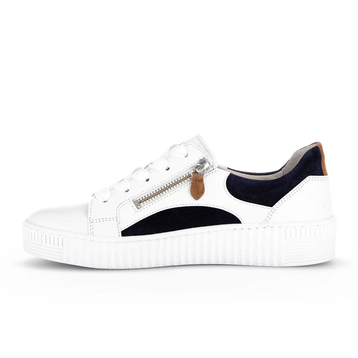 Gabor 330 Double Zip Sneaker (Women) - White/Marine Lion Athletic - Casual - Lace Up - The Heel Shoe Fitters