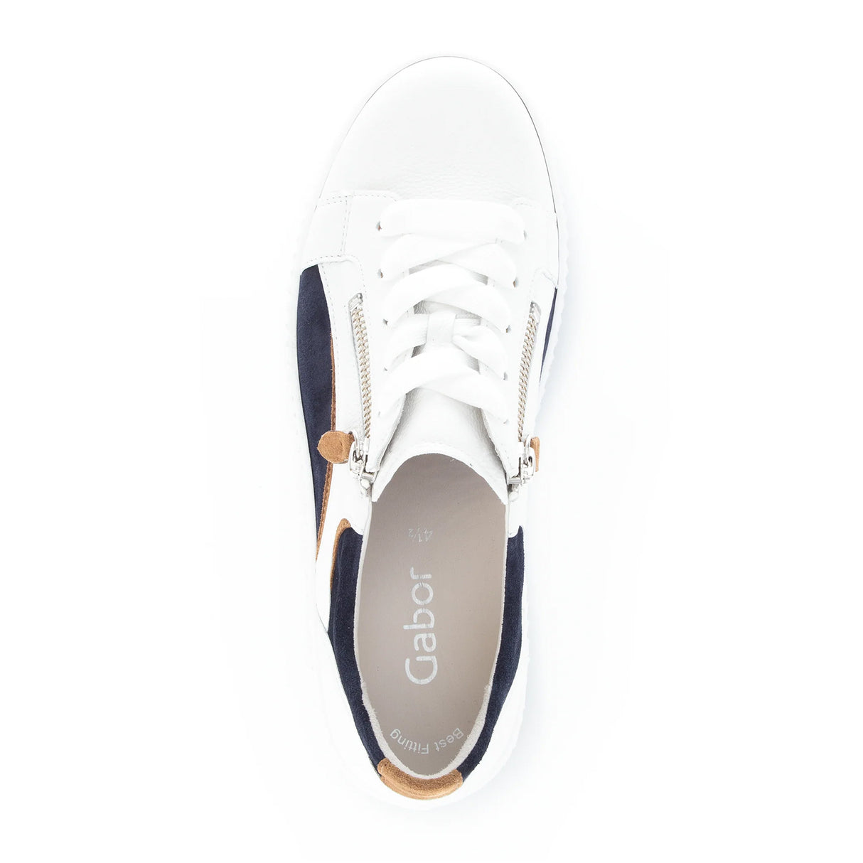 Gabor 330 Double Zip Sneaker (Women) - White/Marine Lion Athletic - Casual - Lace Up - The Heel Shoe Fitters