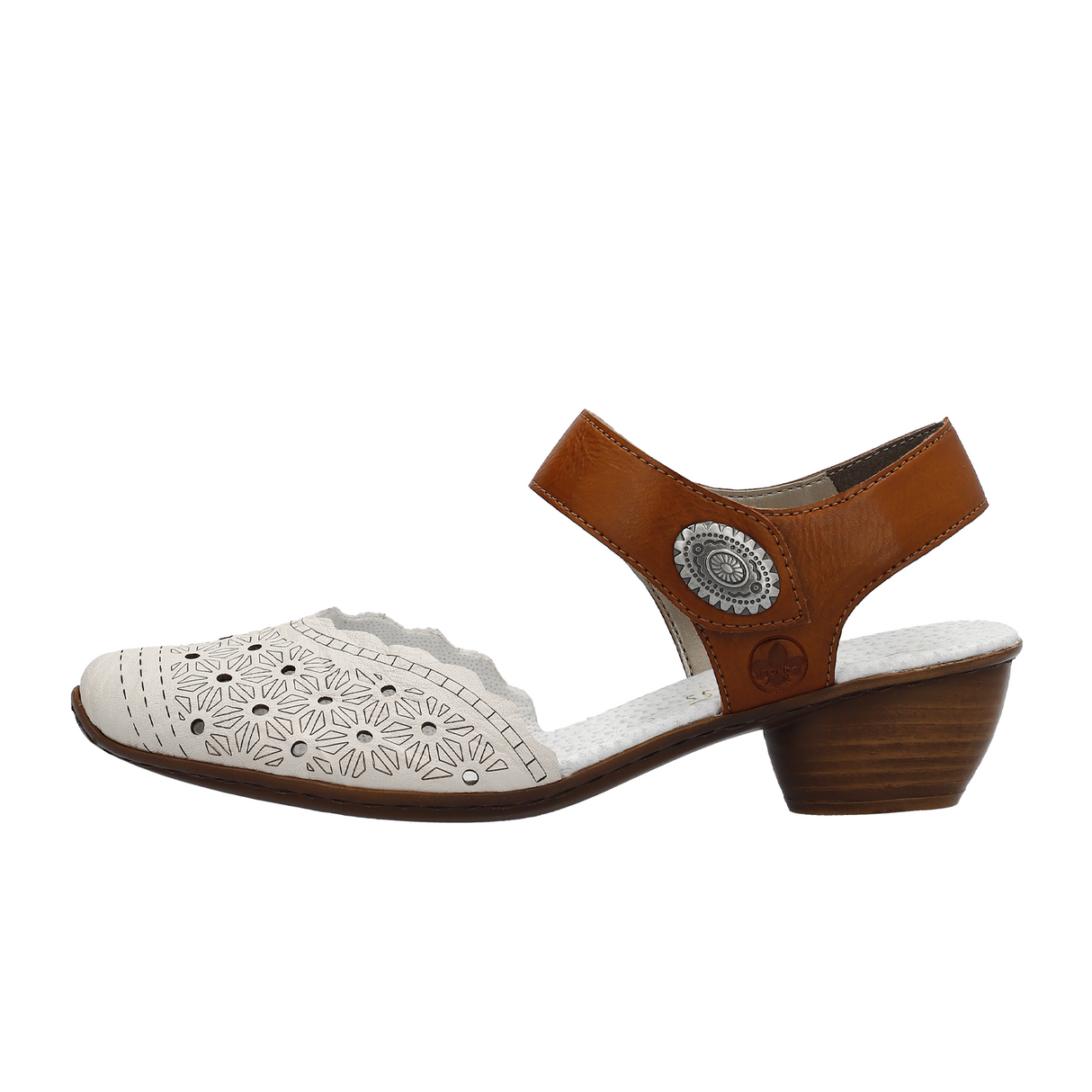 Rieker Mirjam 43703-60 Heeled Sandal (Women) - Cream/Cayenne Sandal - Heel/Wedge - The Heel Shoe Fitters