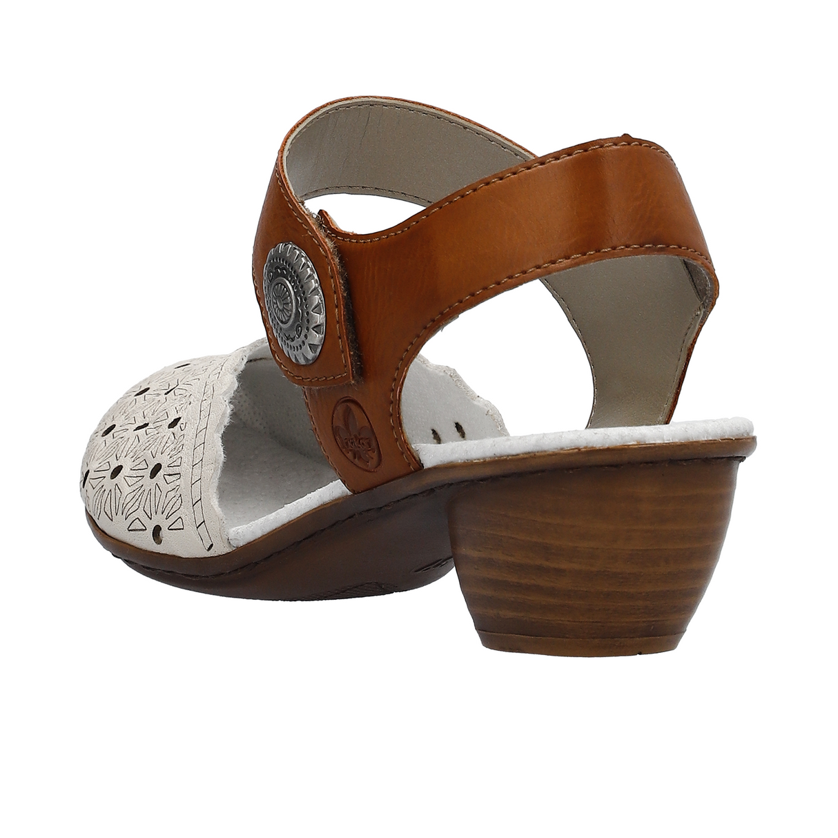 Rieker Mirjam 43703-60 Heeled Sandal (Women) - Cream/Cayenne Sandal - Heel/Wedge - The Heel Shoe Fitters