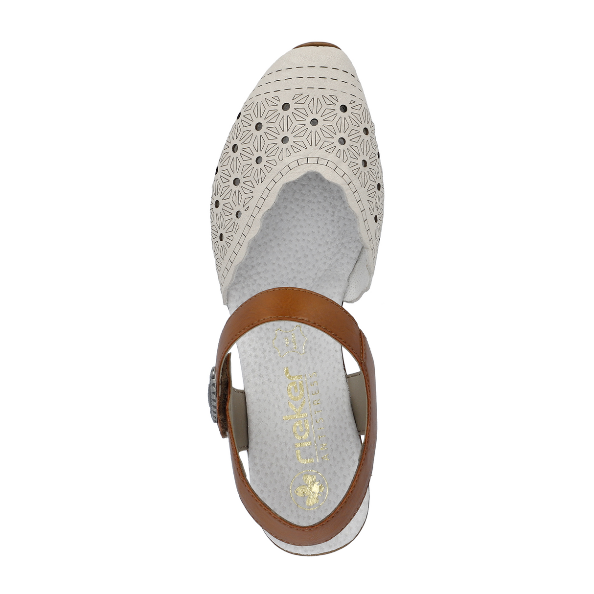 Rieker Mirjam 43703-60 Heeled Sandal (Women) - Cream/Cayenne Sandal - Heel/Wedge - The Heel Shoe Fitters