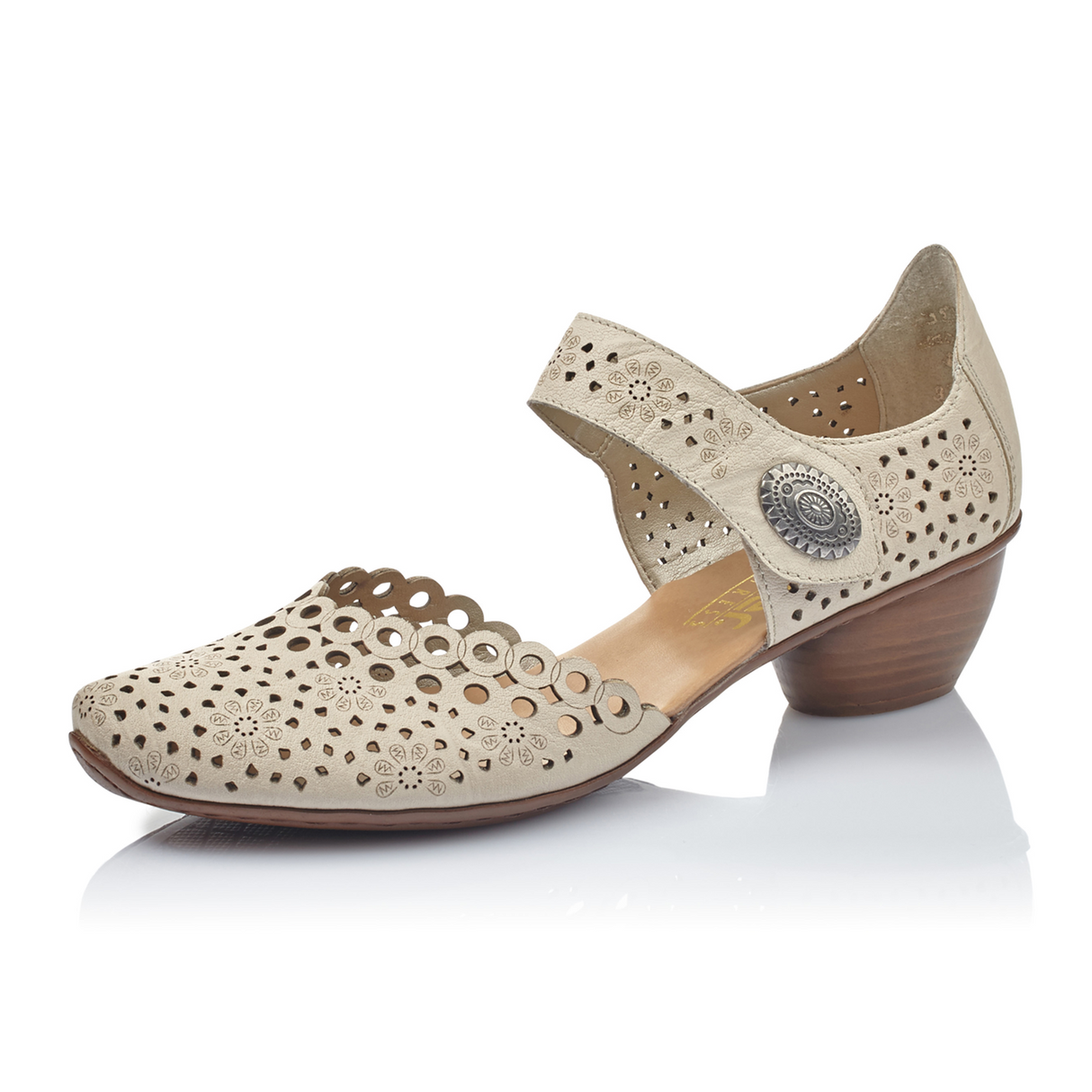 Rieker Mirjam 43753-60 Heeled Sandal (Women) - Cream Sandal - Heel/Wedge - The Heel Shoe Fitters