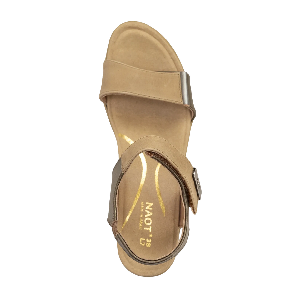 Naot Intact Heeled Sandal (Women) - Khaki Beige/Pewter/Mirror Sandal - Heel/Wedge - The Heel Shoe Fitters