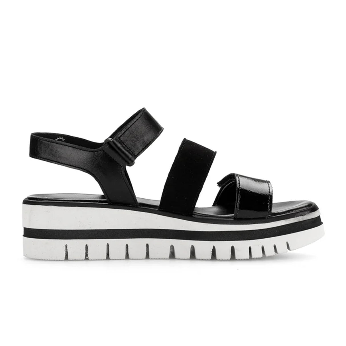 Gabor 620 Platform Wedge Sandal (Women) - Schwarz Lack/Samtchevreau Sandal - Heel/Wedge - The Heel Shoe Fitters