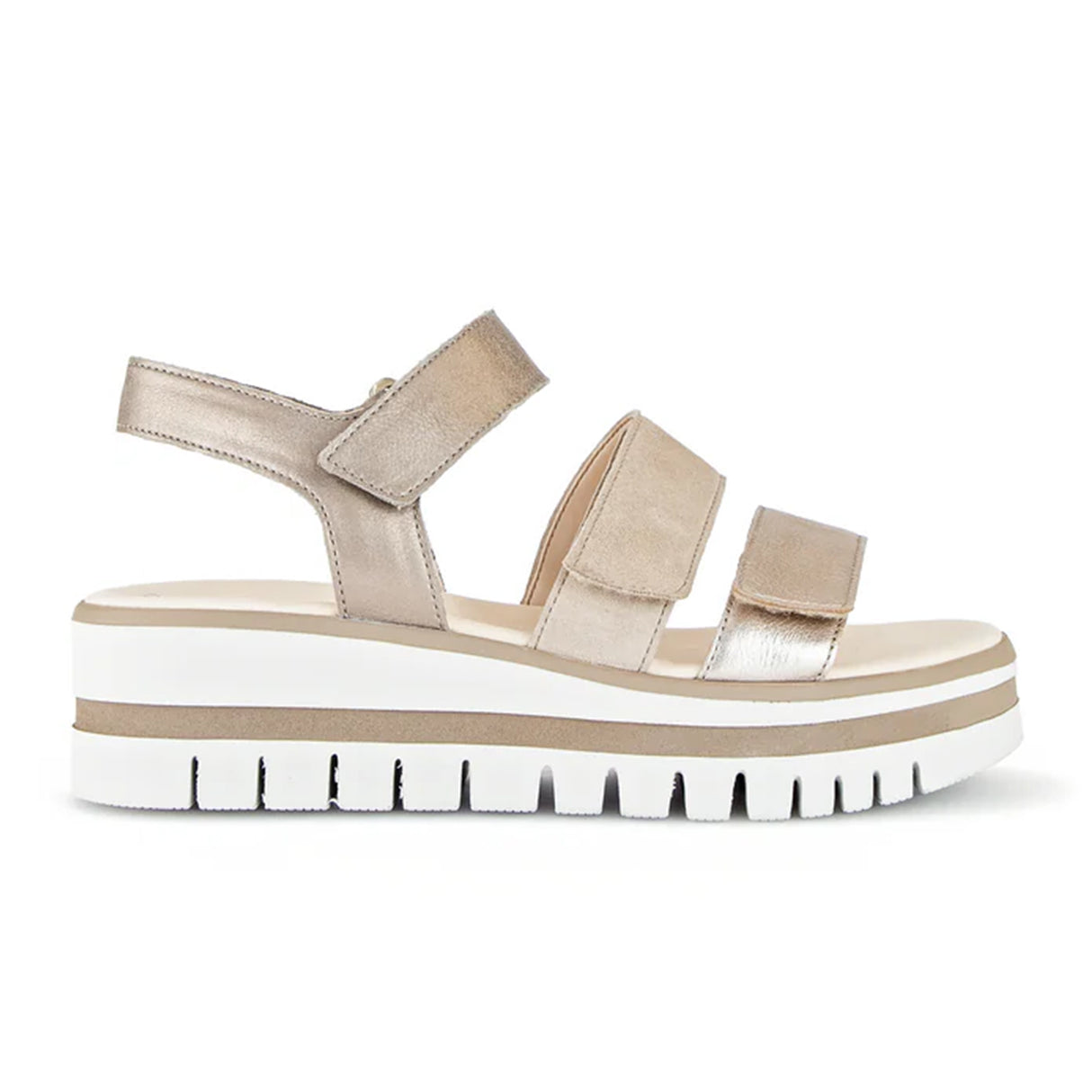 Gabor 620 Platform Wedge Sandal (Women) - Desert Kombi Metallic/Samtchevreau Sandal - Heel/Wedge - The Heel Shoe Fitters