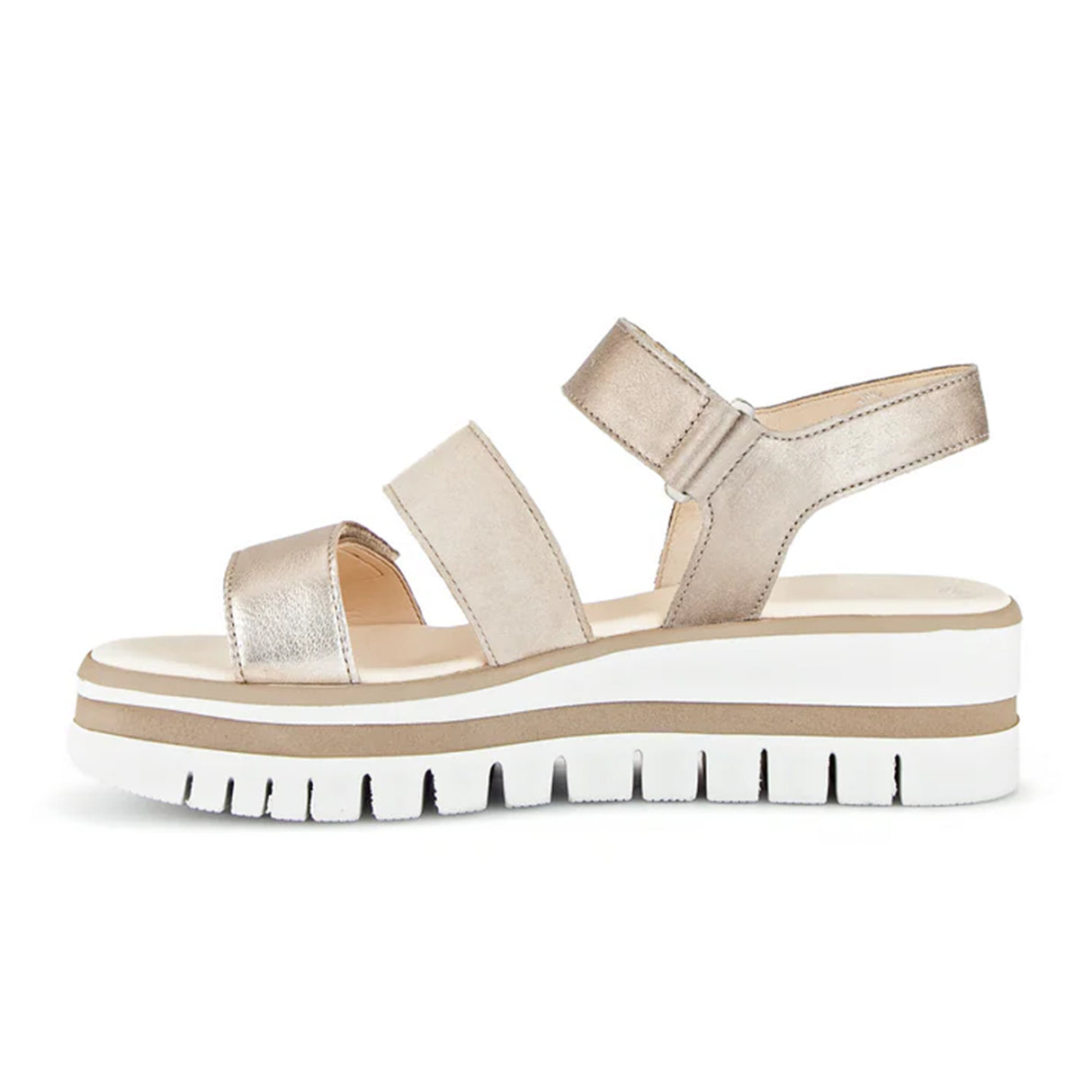 Gabor 620 Platform Wedge Sandal (Women) - Desert Kombi Metallic/Samtchevreau Sandal - Heel/Wedge - The Heel Shoe Fitters