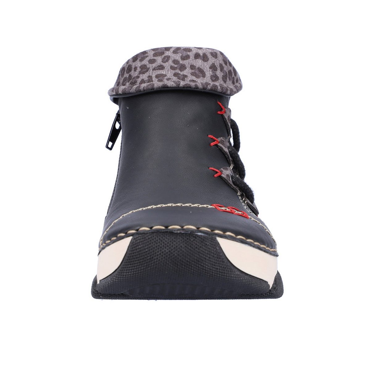 Rieker Angela 45983 Slip On Bootie (Women) - Schwarz/Leo Grey Boots - Casual - Low - The Heel Shoe Fitters