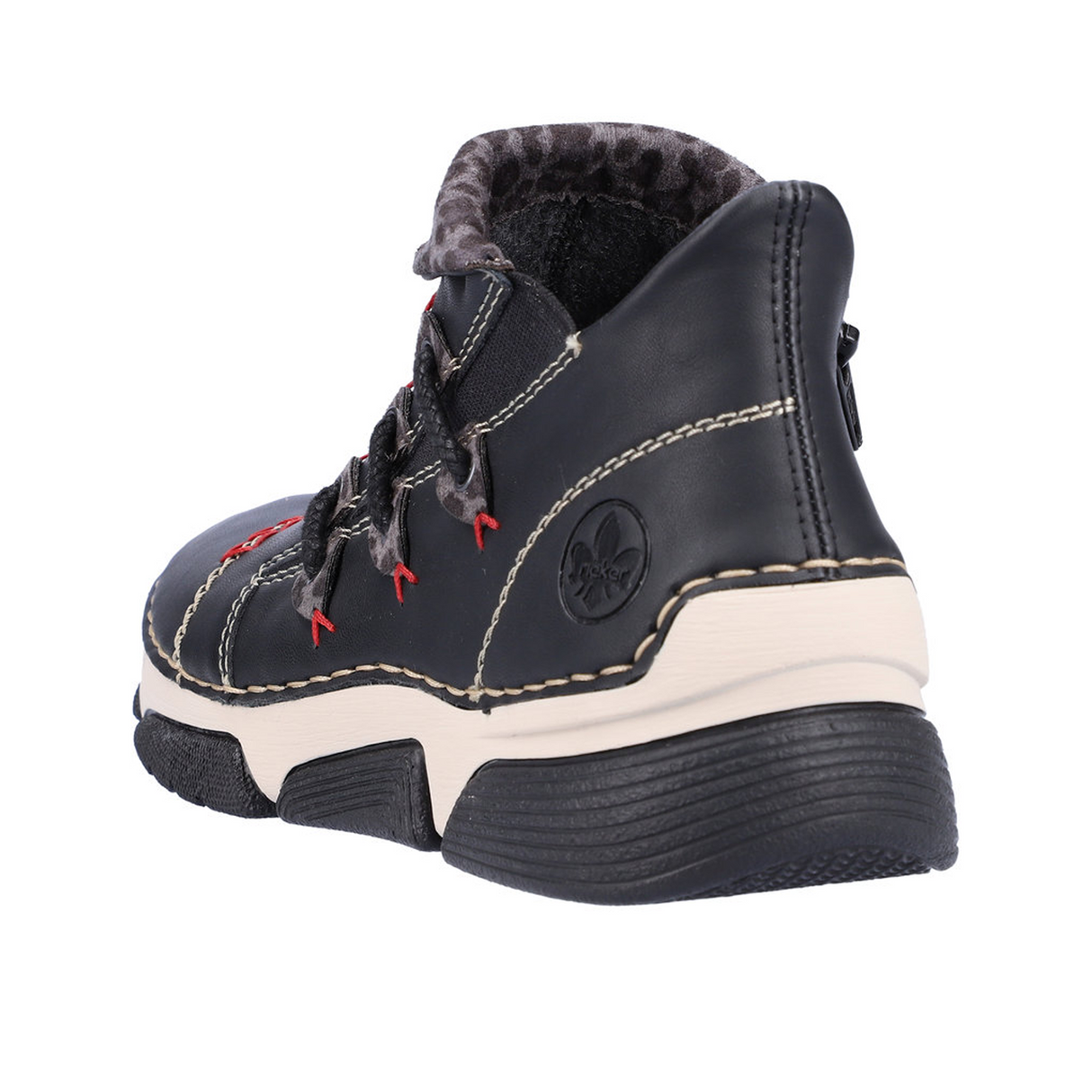 Rieker Angela 45983 Slip On Bootie (Women) - Schwarz/Leo Grey Boots - Casual - Low - The Heel Shoe Fitters