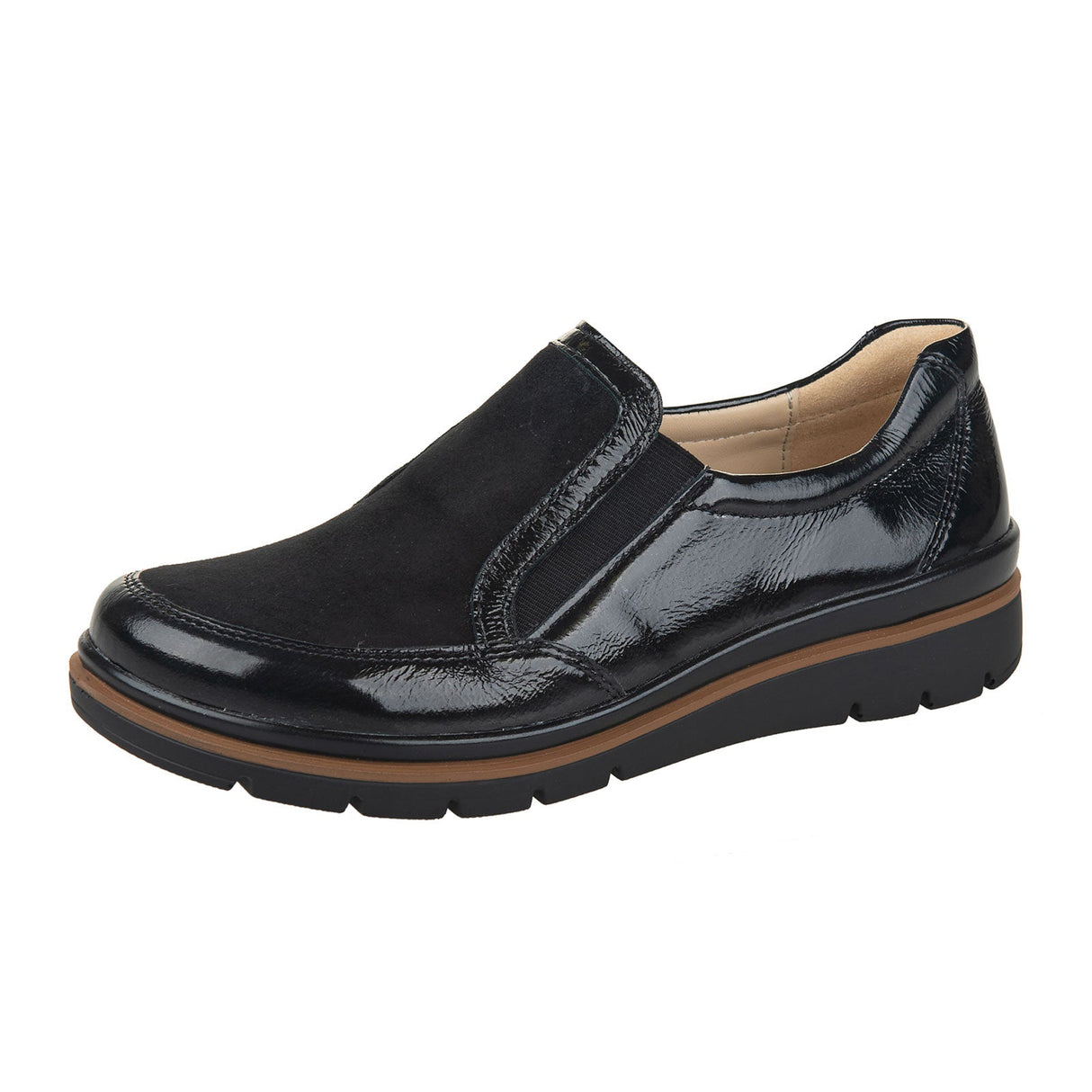 Fidelio Namir Slip On (Women) - Black Nubuck/Patent Dress-Casual - Slip On - The Heel Shoe Fitters