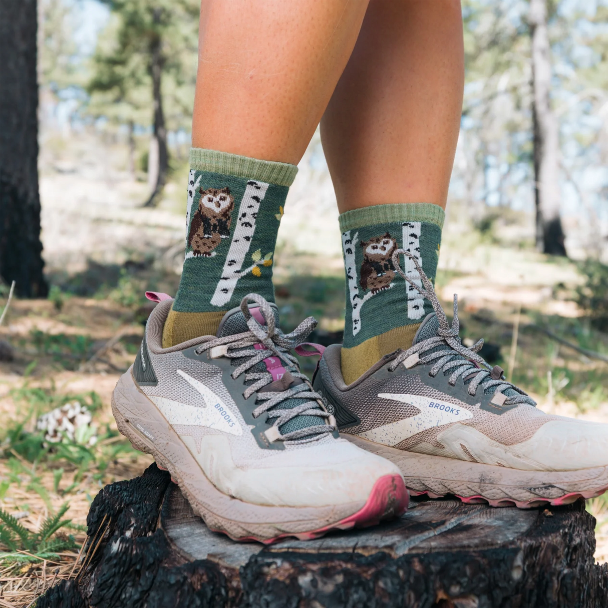Darn Tough Socks Critter Club Micro Lightweight Cushion Crew (Women) - Owl Green Accessories - Socks - Performance - The Heel Shoe Fitters