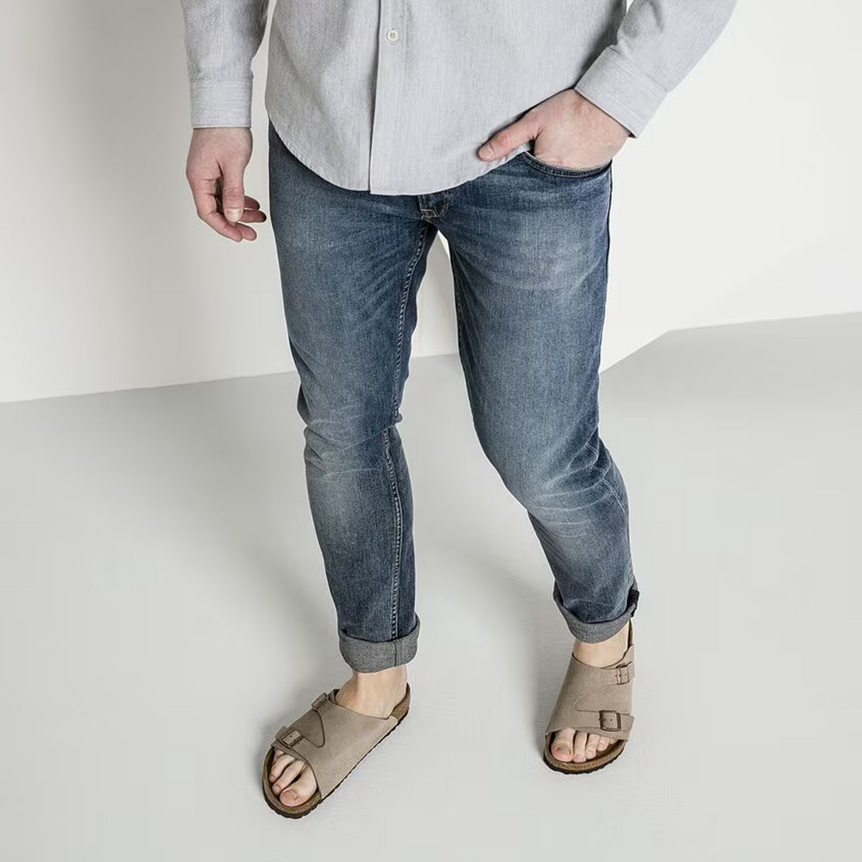 Birkenstock Zurich Slide Sandal (Men) - Taupe Suede Sandal - Slide - The Heel Shoe Fitters