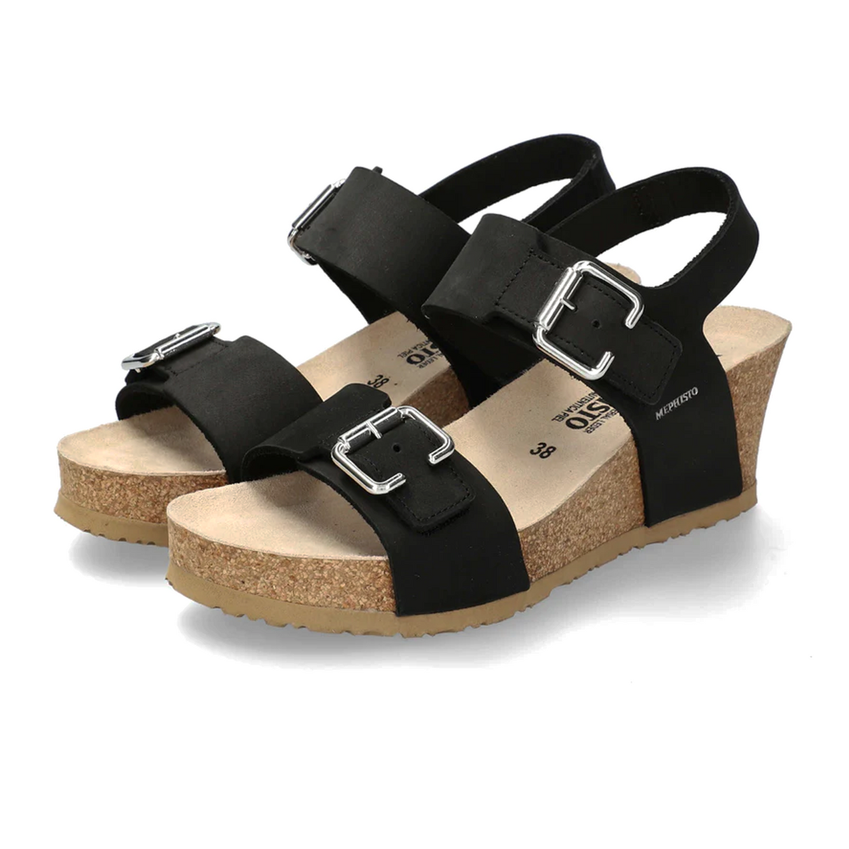 Mephisto Lissandra Wedge Sandal (Women) - Black Sandalbuck Sandal - Heel/Wedge - The Heel Shoe Fitters