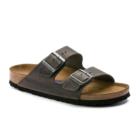 Birkenstock Arizona Soft Footbed Narrow Slide Sandal (Unisex) - Iron Oiled Leather Sandals - Slide - The Heel Shoe Fitters