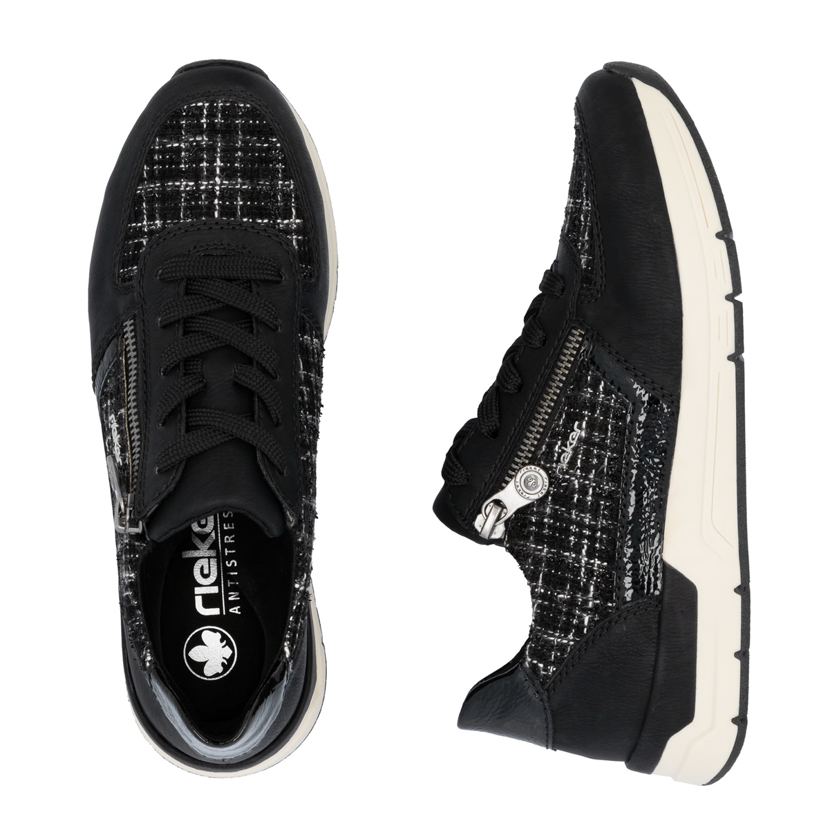 Rieker 58902 Destiny Sneaker (Women) - Schwarz/Schwarz Weiss Athletic - Casual - Lace Up - The Heel Shoe Fitters