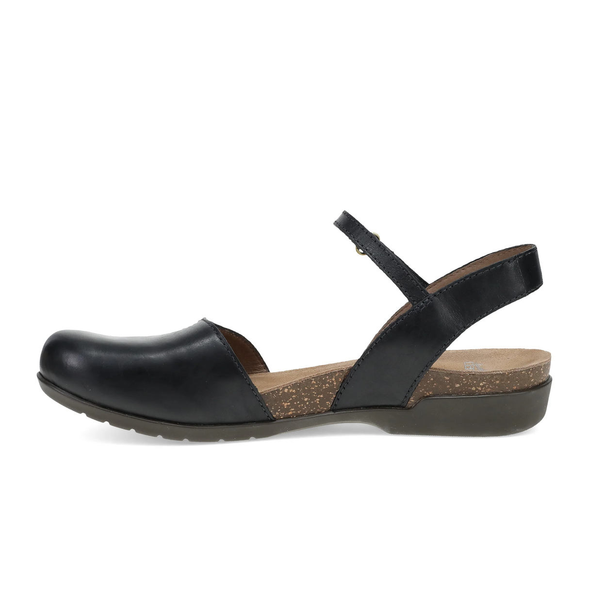 Dansko Rowan Backstrap Sandal (Women) - Black Waxy Burnished Dress-Casual - Flat - The Heel Shoe Fitters