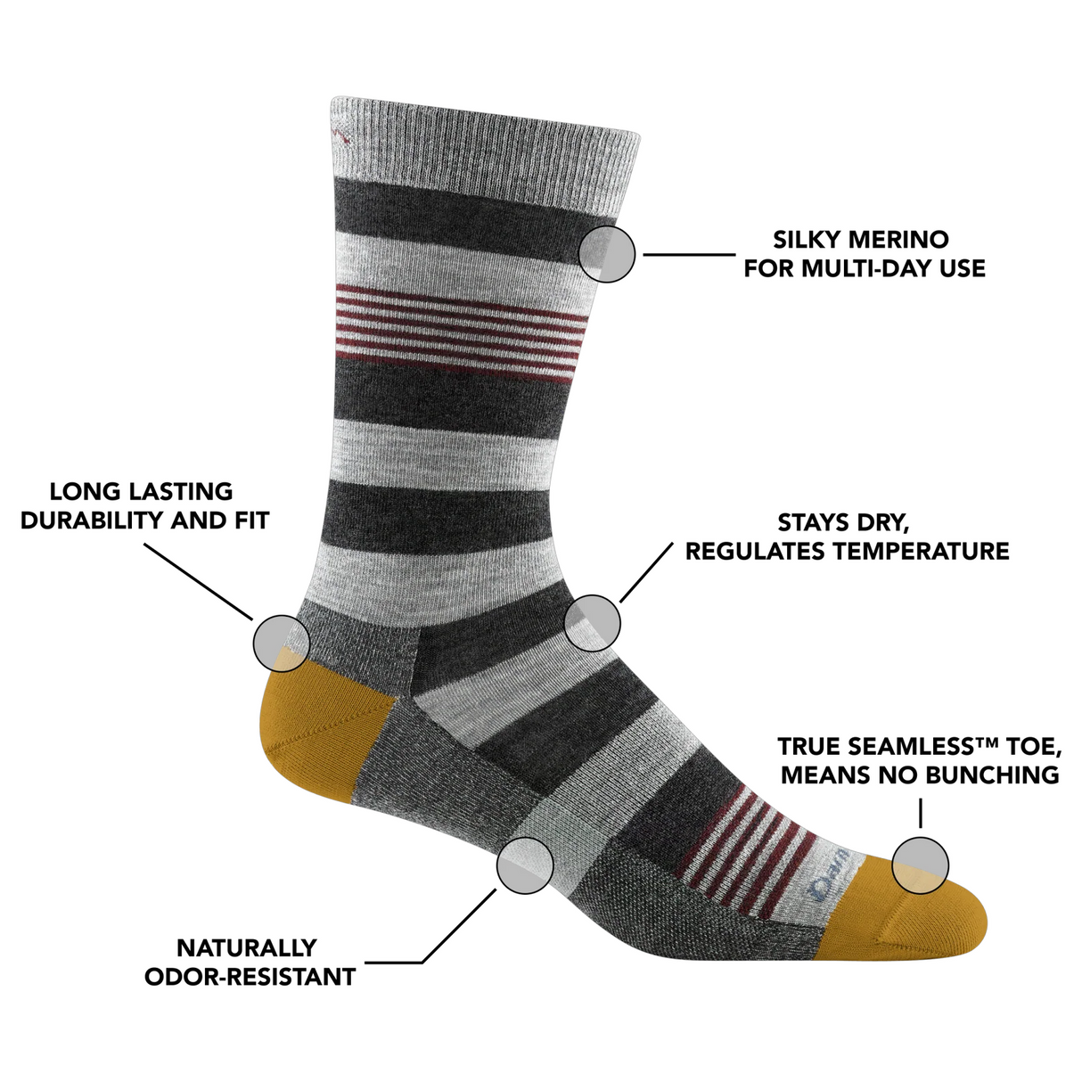 Darn Tough Oxford Lightweight Crew Sock (Men) - Gray Accessories - Socks - Lifestyle - The Heel Shoe Fitters