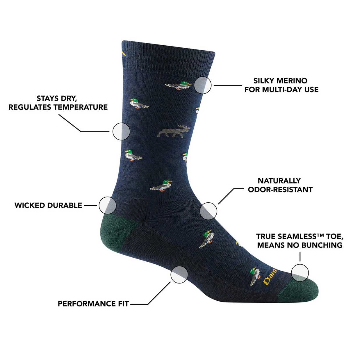 Darn Tough Duck Duck Moose Lightweight Crew Sock with Cushion (Men) - Eclipse Accessories - Socks - Lifestyle - The Heel Shoe Fitters