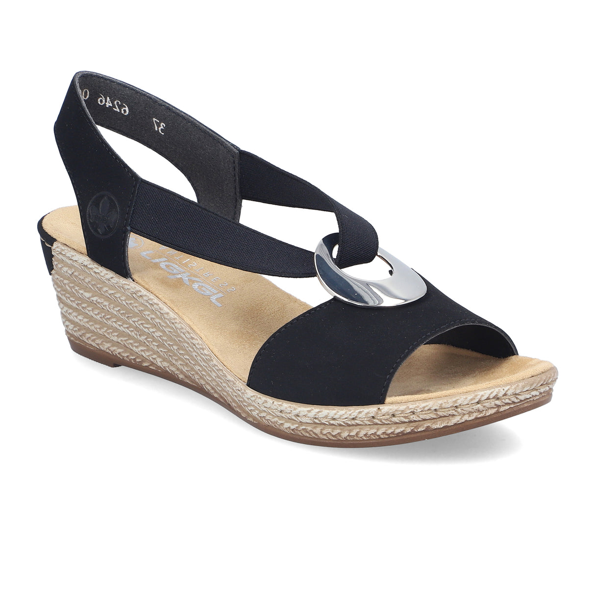 Rieker Fanni 624H6-00 Wedge Sandal (Women) - (Women) - Black Sandal - Heel/Wedge - The Heel Shoe Fitters