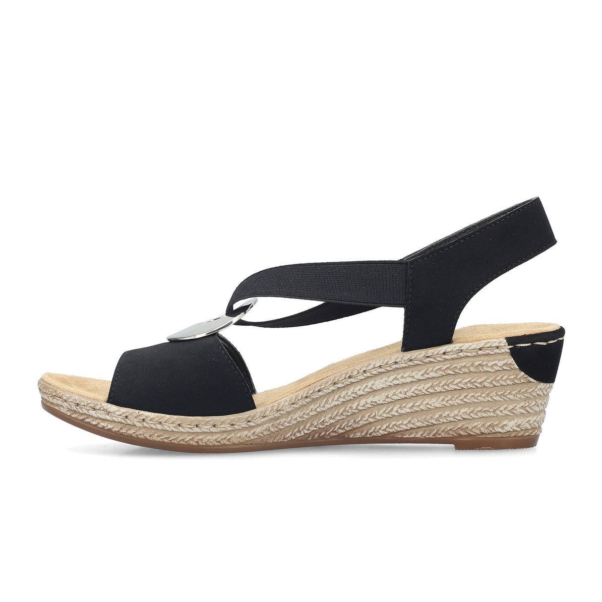 Rieker Fanni 624H6-00 Wedge Sandal (Women) - (Women) - Black Sandal - Heel/Wedge - The Heel Shoe Fitters