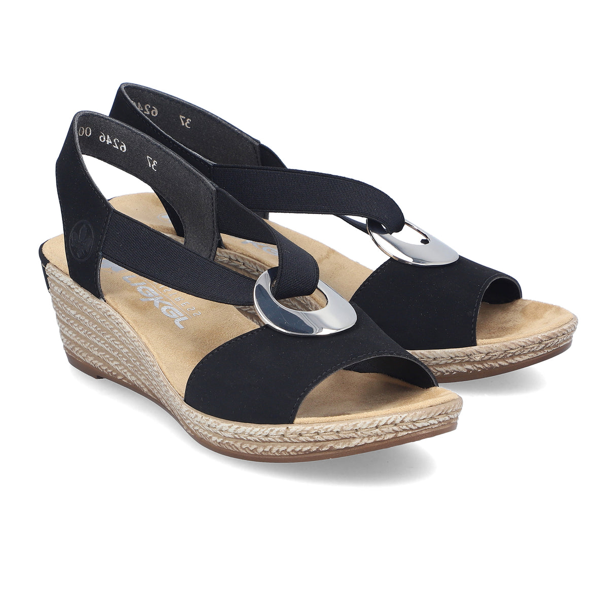 Rieker Fanni 624H6-00 Wedge Sandal (Women) - (Women) - Black Sandal - Heel/Wedge - The Heel Shoe Fitters