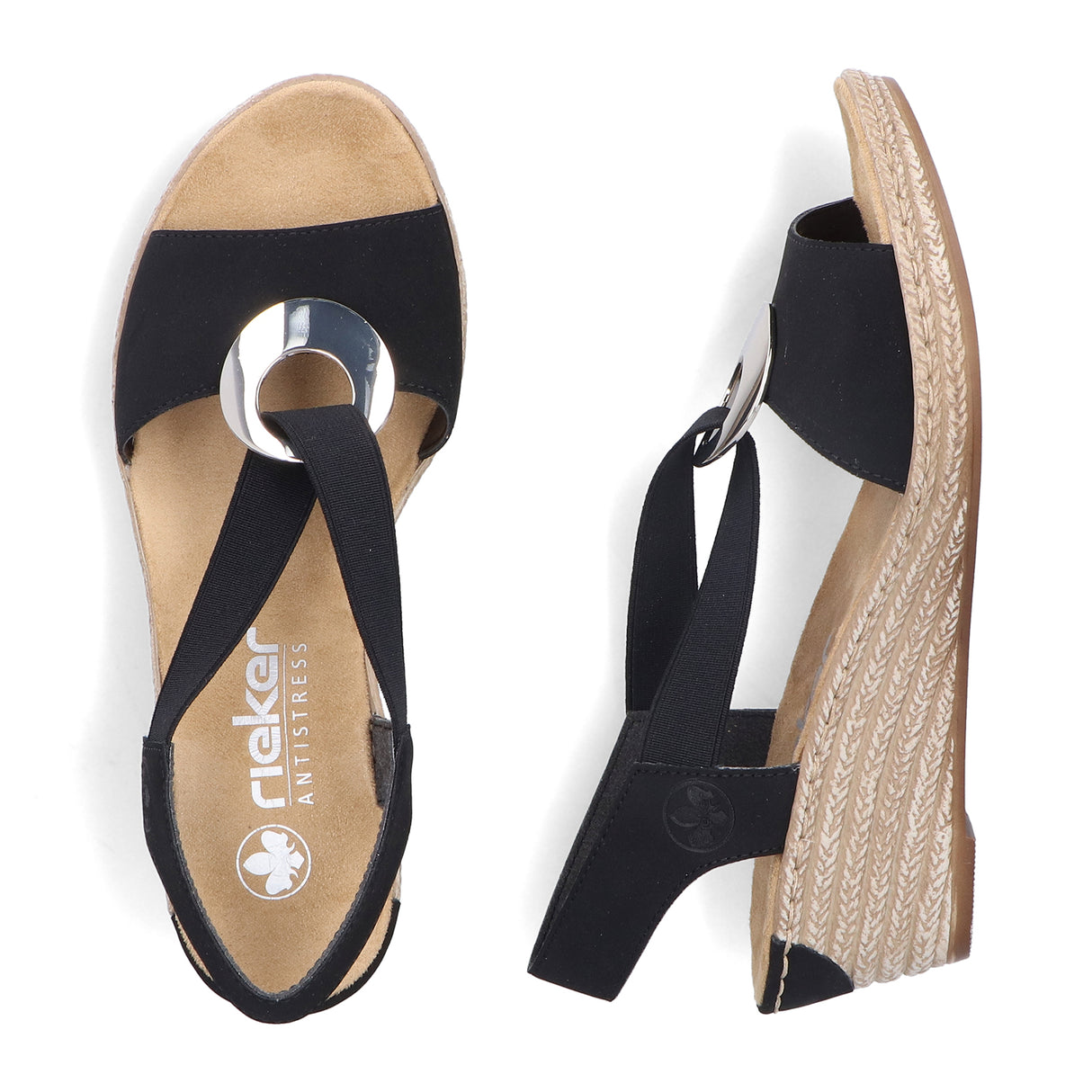 Rieker Fanni 624H6-00 Wedge Sandal (Women) - (Women) - Black Sandal - Heel/Wedge - The Heel Shoe Fitters