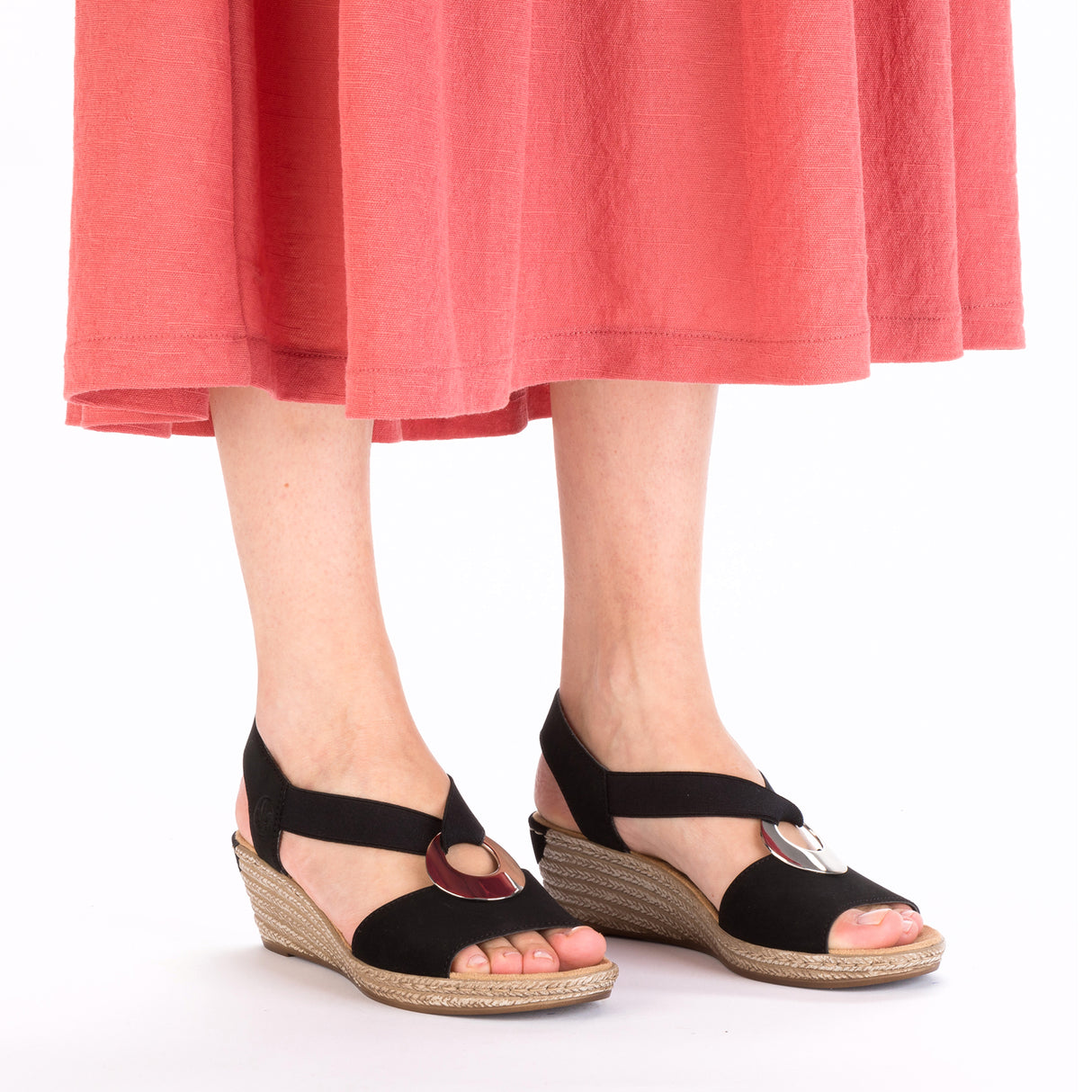 Rieker Fanni 624H6-00 Wedge Sandal (Women) - (Women) - Black Sandal - Heel/Wedge - The Heel Shoe Fitters