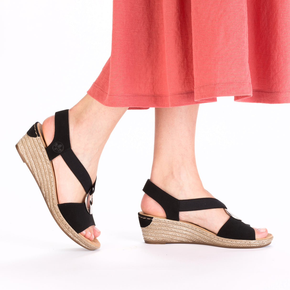 Rieker Fanni 624H6-00 Wedge Sandal (Women) - (Women) - Black Sandal - Heel/Wedge - The Heel Shoe Fitters