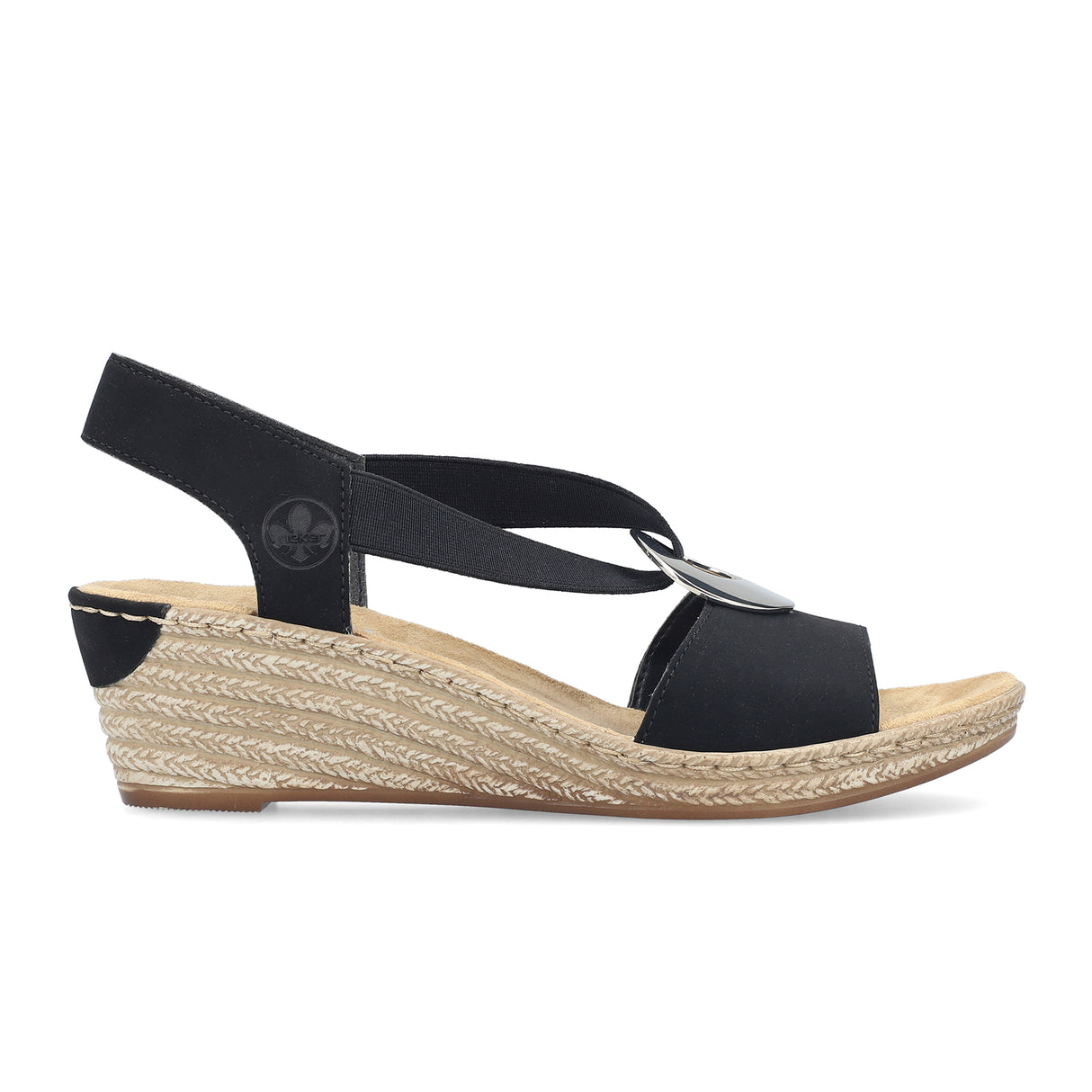 Rieker Fanni 624H6-00 Wedge Sandal (Women) - (Women) - Black Sandal - Heel/Wedge - The Heel Shoe Fitters