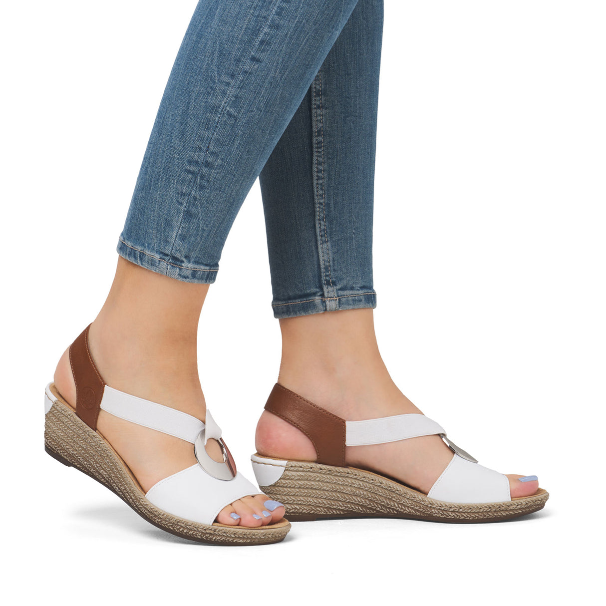 Rieker Fanni 624H6-81 Wedge Sandal (Women) - Weiss/Cayenne Sandal - Heel/Wedge - The Heel Shoe Fitters
