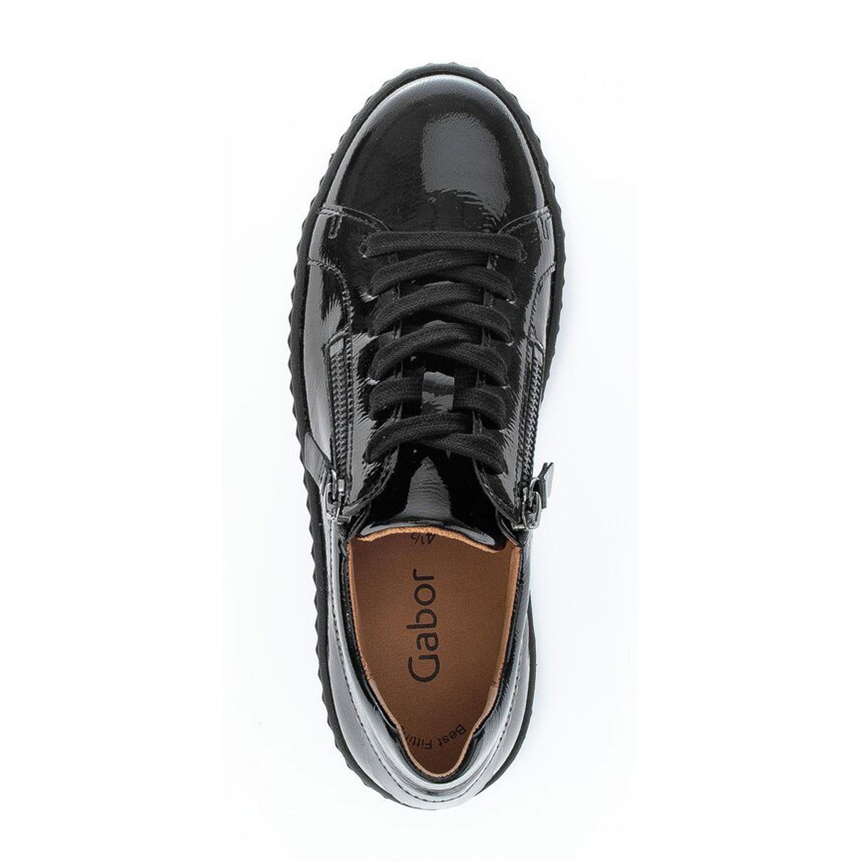 Gabor 200 Double Zip Platform Sneaker (Women) - Knautschlack/Schwarz Athletic - Casual - Lace Up - The Heel Shoe Fitters