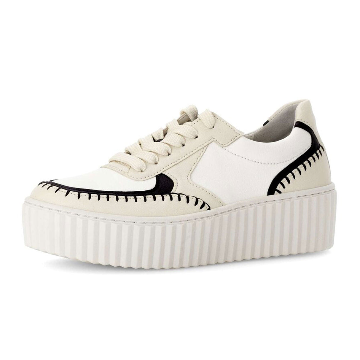 Gabor 204 Platform Stitch Sneaker (Women) - Nappa Nava/Panna/Schwarz Athletic - Casual - Lace Up - The Heel Shoe Fitters