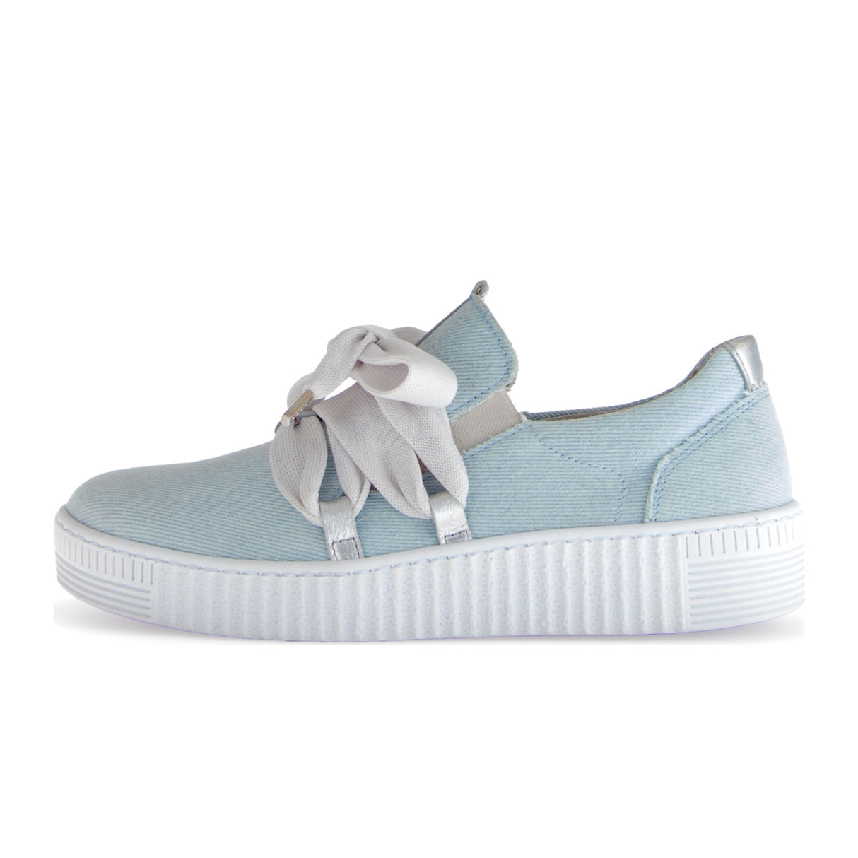 Gabor 333 Bow Sneaker (Women) - Denim/Satin Metallic/Silber Athletic - Casual - Lace Up - The Heel Shoe Fitters