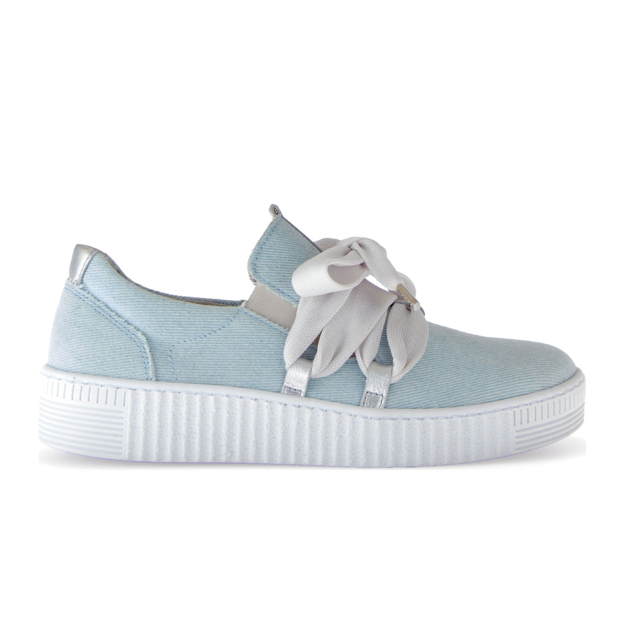 Gabor 333 Bow Sneaker (Women) - Denim/Satin Metallic/Silber Athletic - Casual - Lace Up - The Heel Shoe Fitters