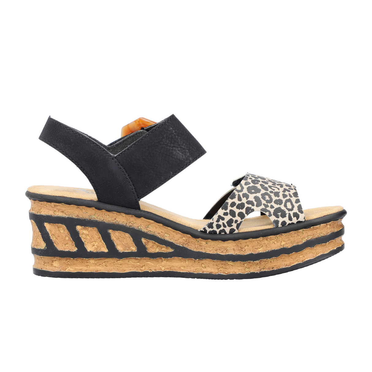 Rieker Rose 68176-00 Wedge Sandal (Women) - Ginger/Schwarz/Light Gold Sandal - Heel/Wedge - The Heel Shoe Fitters