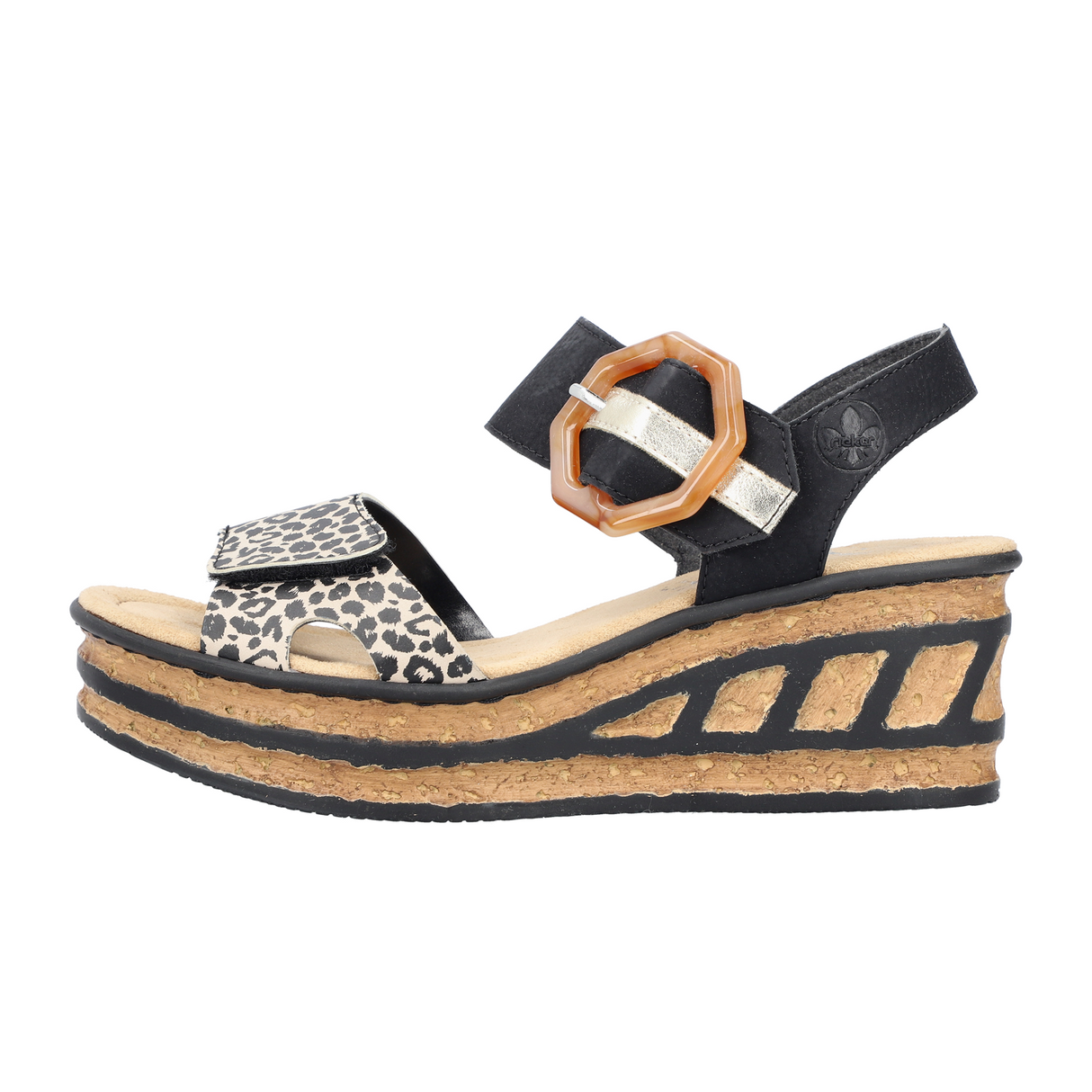 Rieker Rose 68176-00 Wedge Sandal (Women) - Ginger/Schwarz/Light Gold Sandal - Heel/Wedge - The Heel Shoe Fitters