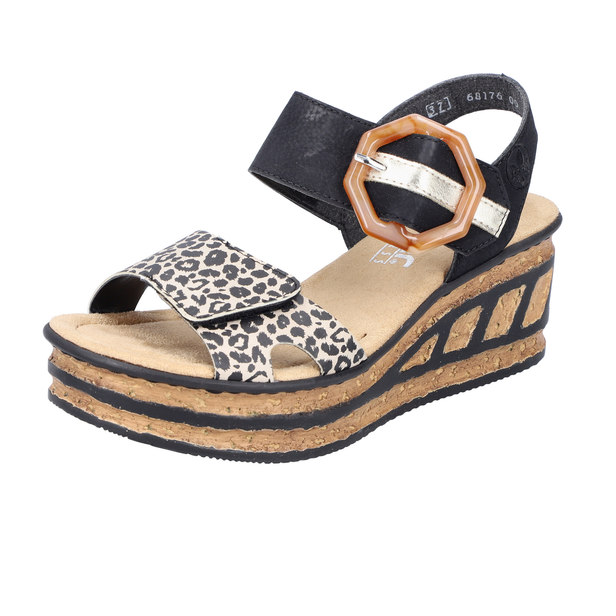 Rieker Rose 68176-00 Wedge Sandal (Women) - Ginger/Schwarz/Light Gold Sandal - Heel/Wedge - The Heel Shoe Fitters