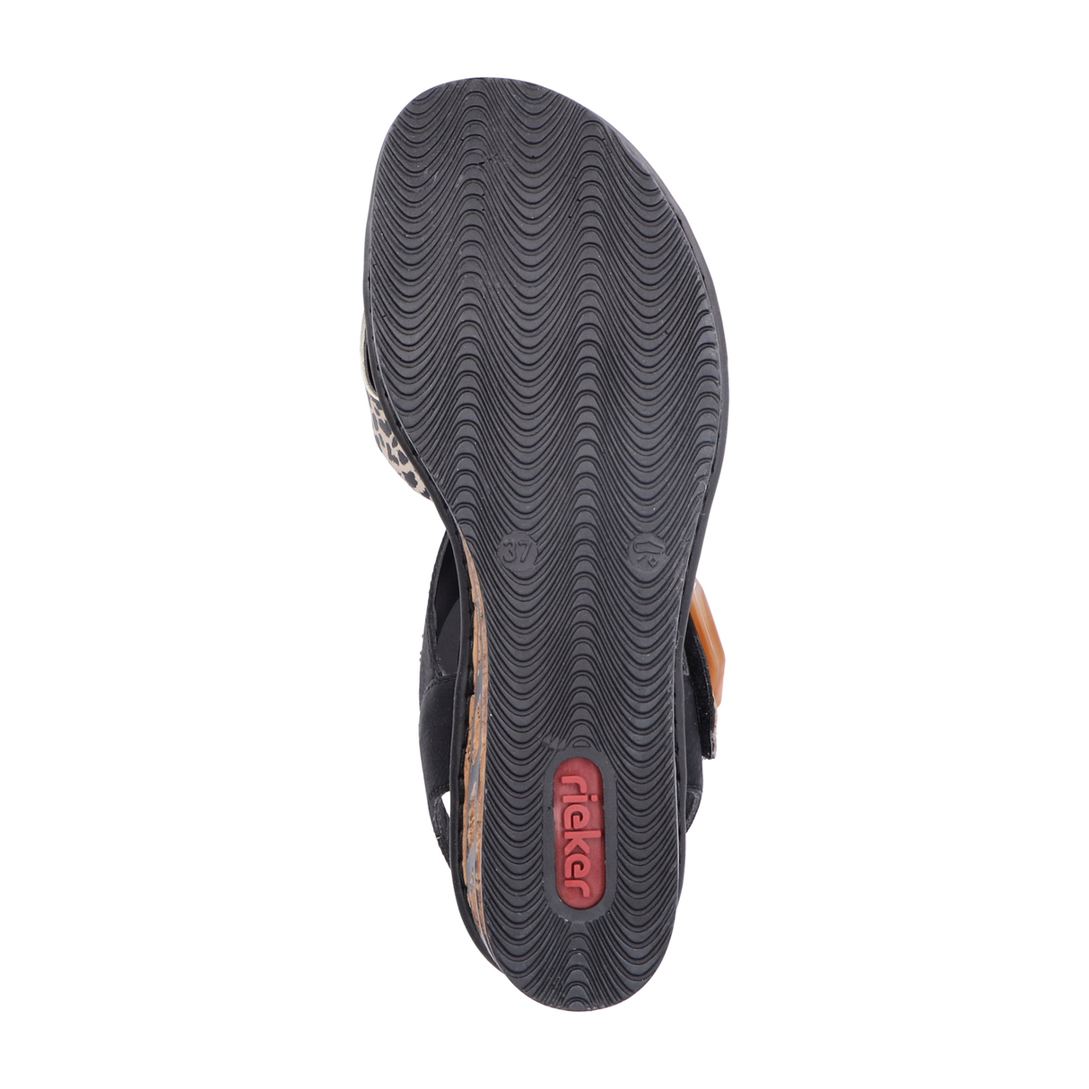 Rieker Rose 68176-00 Wedge Sandal (Women) - Ginger/Schwarz/Light Gold Sandal - Heel/Wedge - The Heel Shoe Fitters